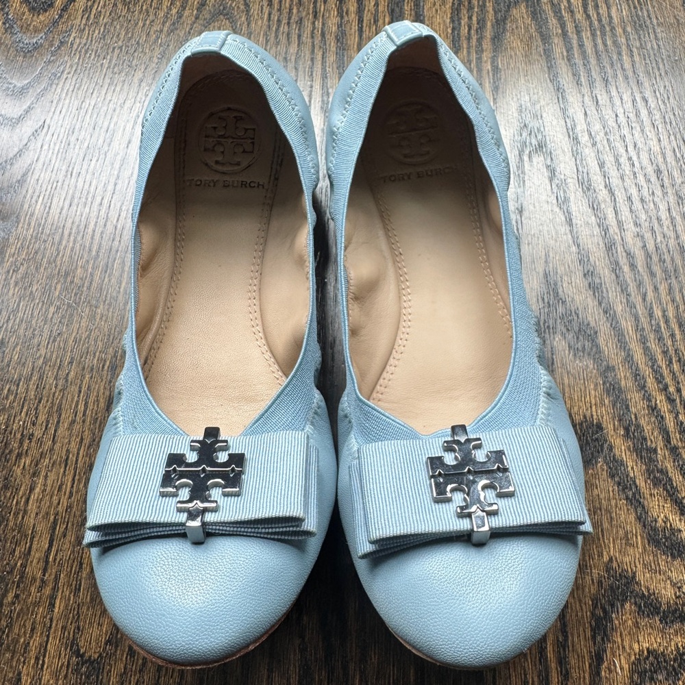 Tory Burch Light Blue Flats with Logo Accent